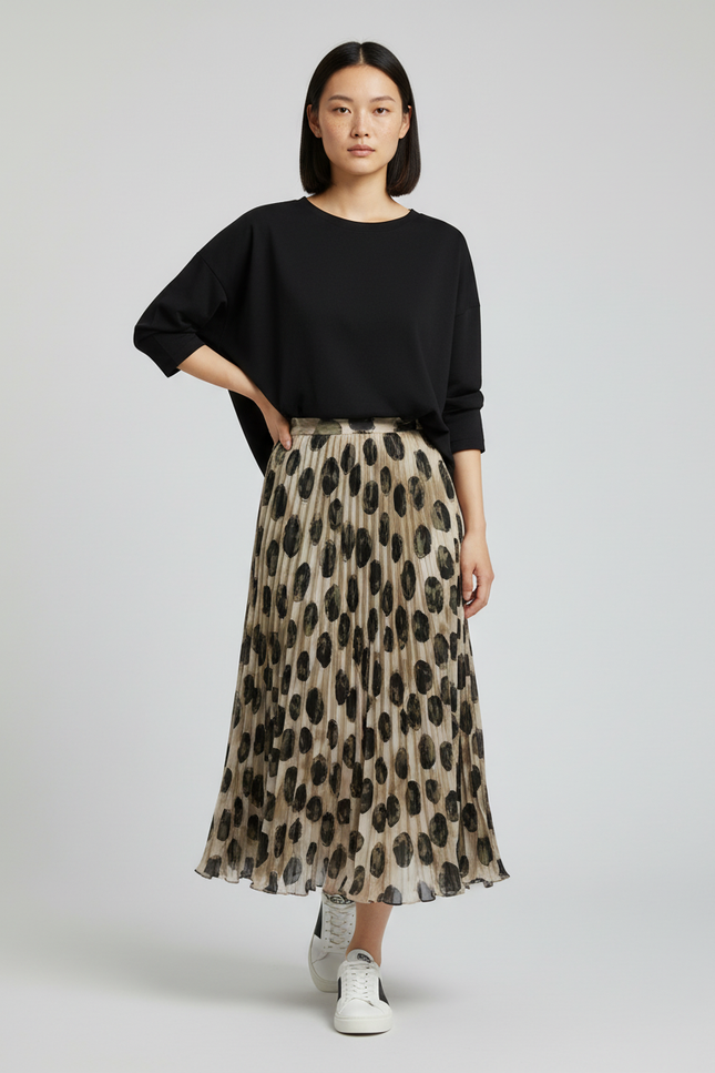 Jupe Longue Plissée À Pois Fluide