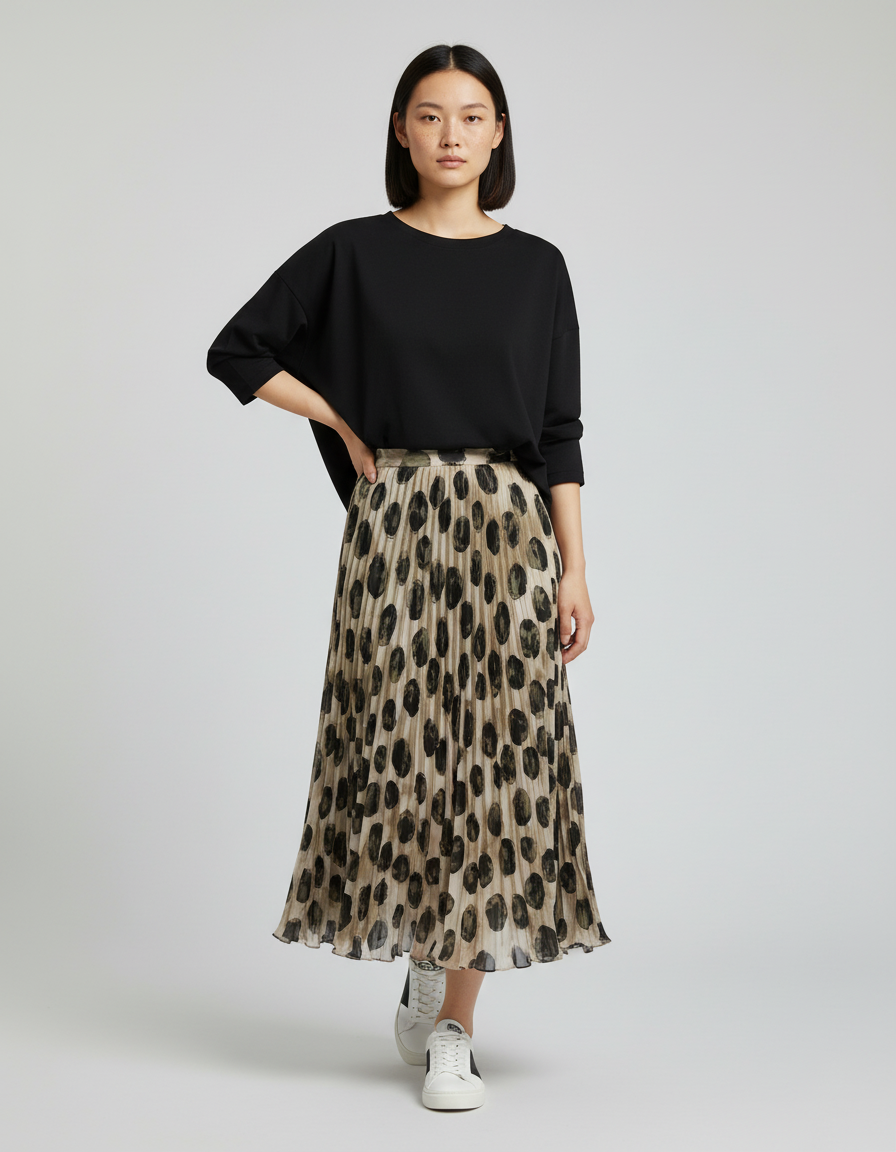 Jupe Longue Plissée À Pois Fluide