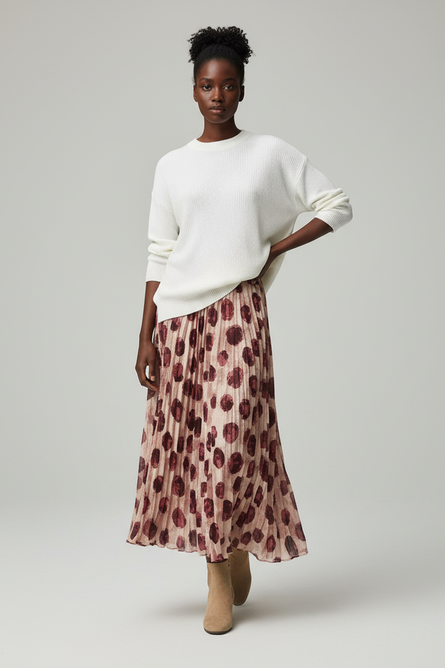 Jupe Longue Plissée À Pois Fluide Femme