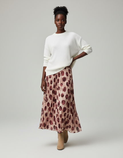 Jupe Longue Plissée À Pois Fluide Femme