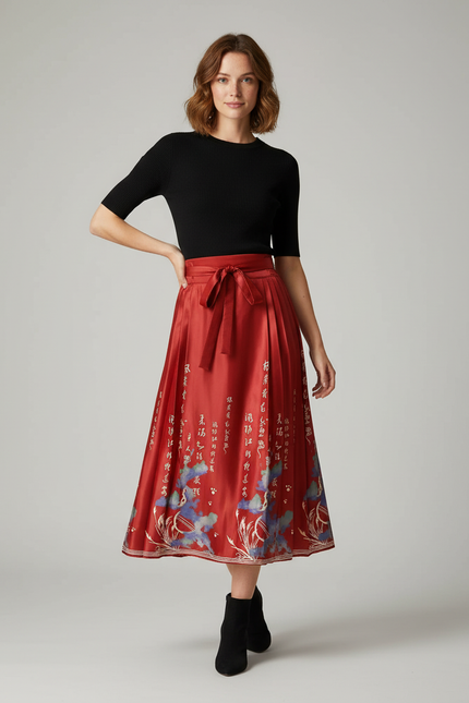 Jupe Longue Rouge Fleurie