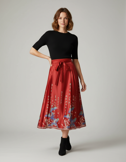 Jupe Longue Rouge Fleurie