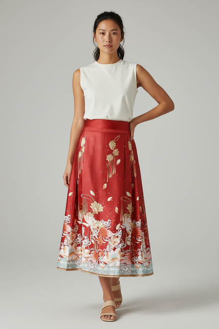 Jupe Longue Fleurie Orange