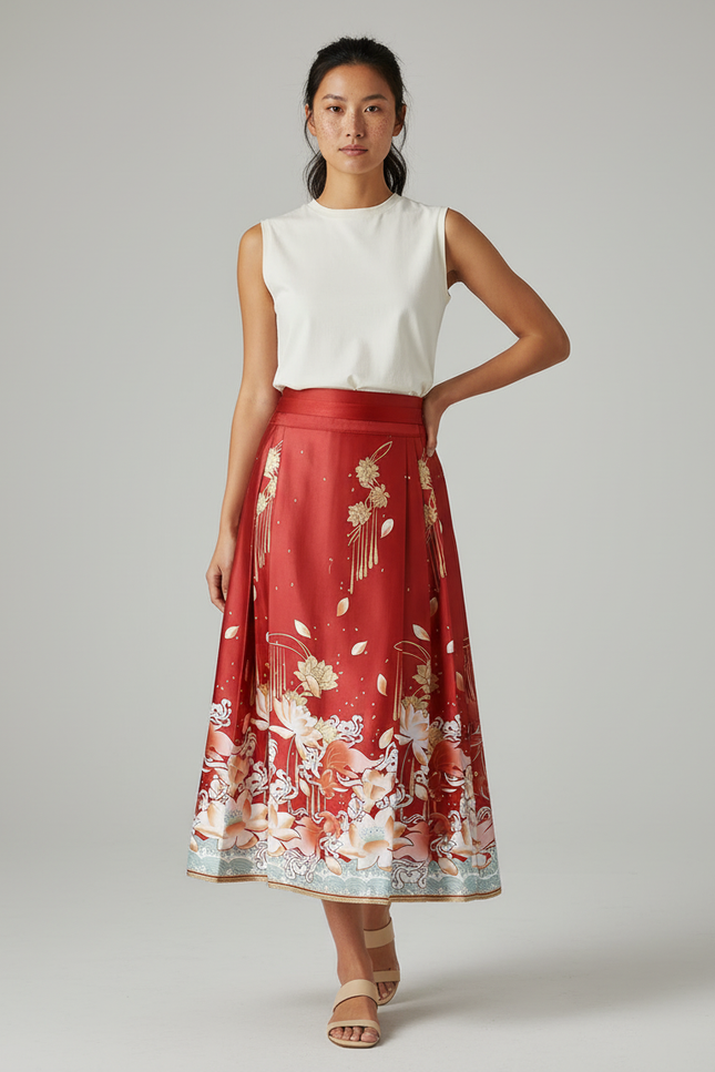 Jupe Longue Fleurie Orange