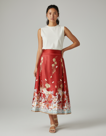 Jupe Longue Fleurie Orange