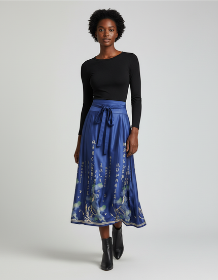 Jupe Longue Bleue Imprimée Chinoise