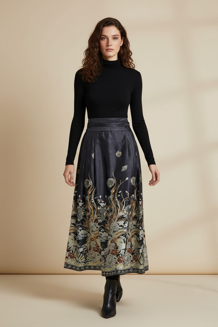 Jupe Longue Plissée Imprimée Florale Élégante