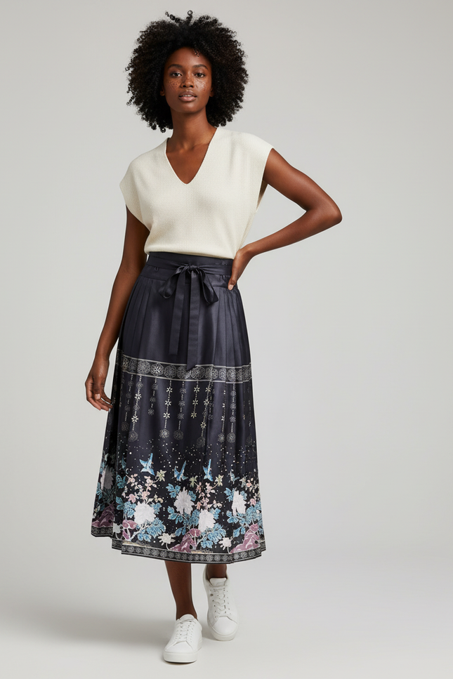 Jupe Longue Plissée Florale Élégante