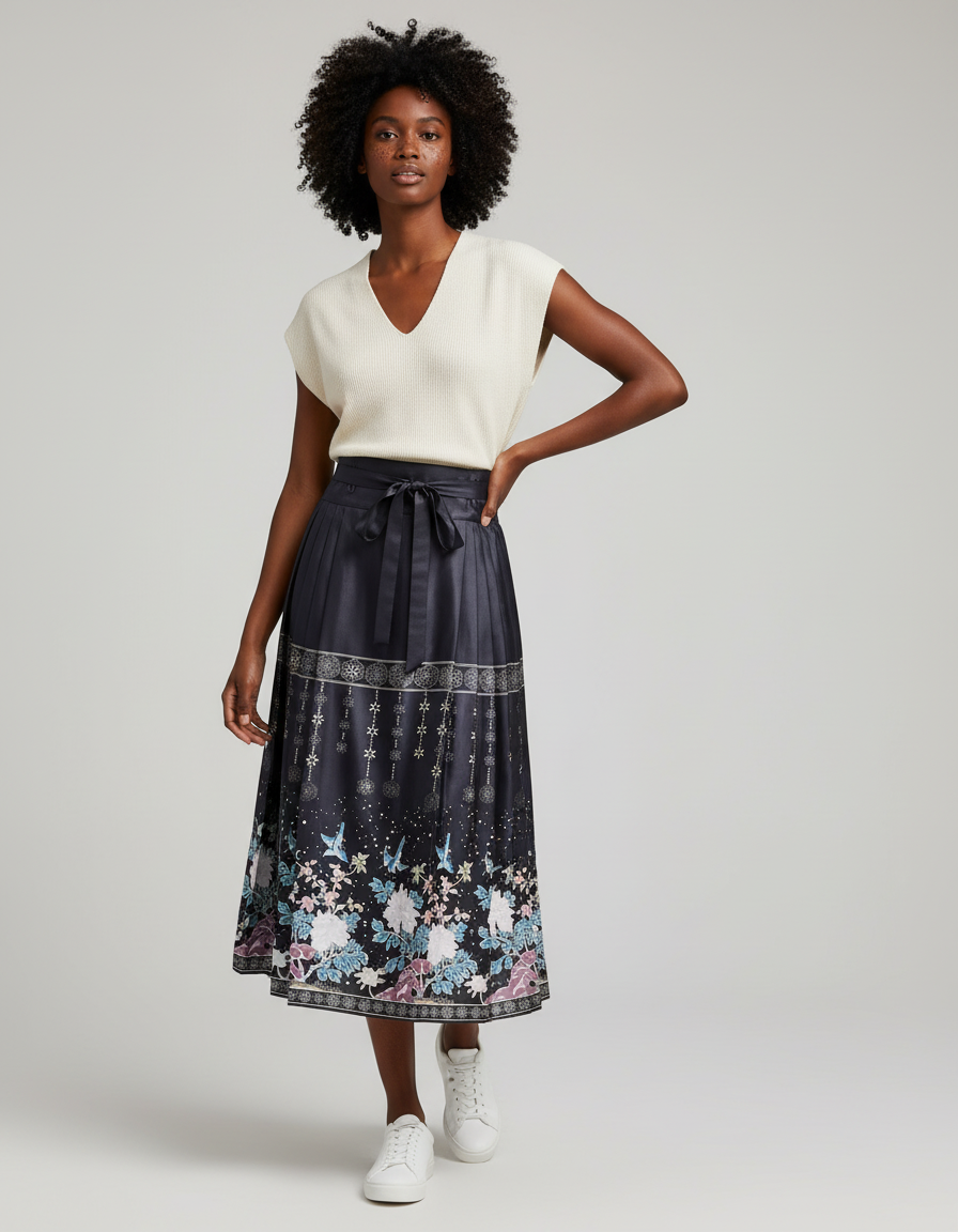 Jupe Longue Plissée Florale Élégante