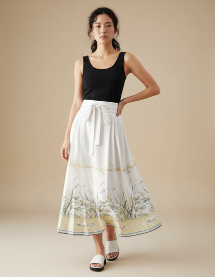 Jupe Longue Plissée Imprimée Élégante Mode