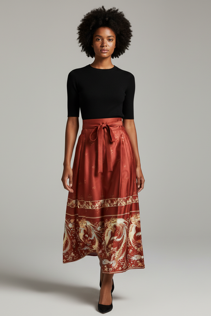 Jupe Longue Satin Orange