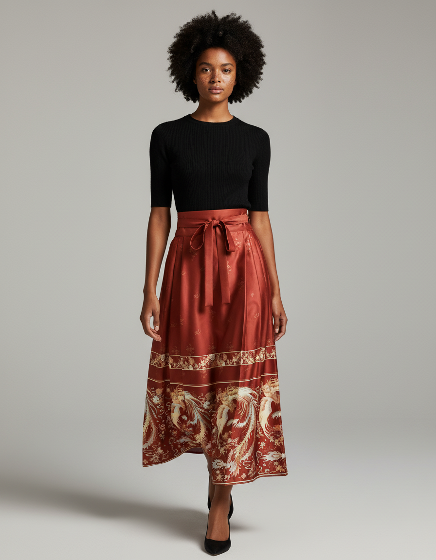 Jupe Longue Satin Orange