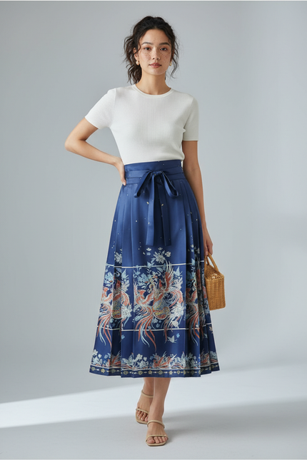 Jupe Longue Fleurie Bleue