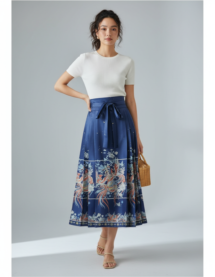 Jupe Longue Fleurie Bleue