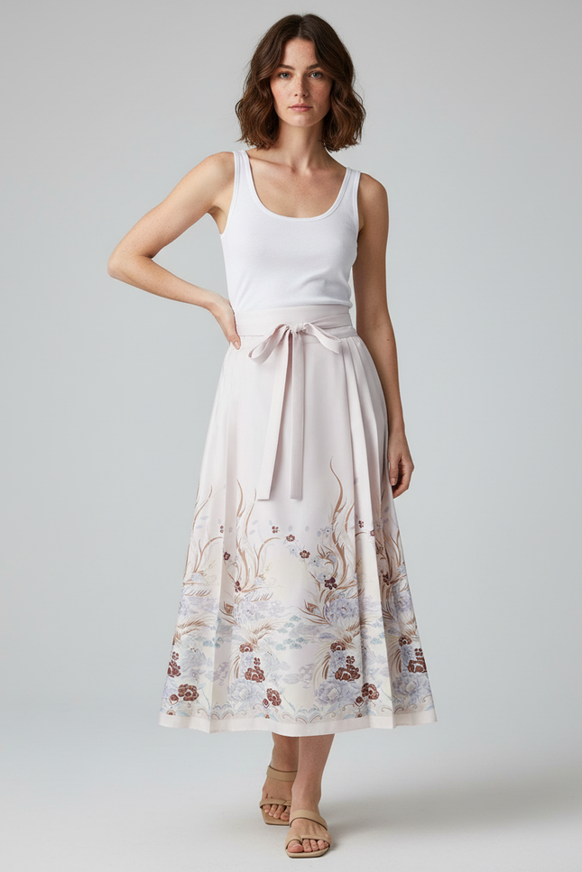 Jupe Longue Rose Pâle Motif Floral Élégante