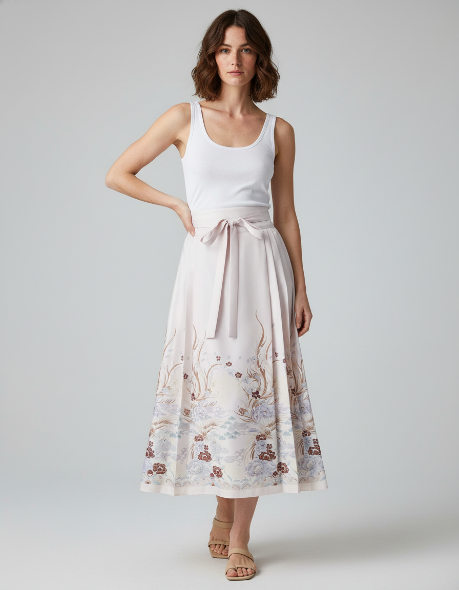 Jupe Longue Rose Pâle Motif Floral Élégante