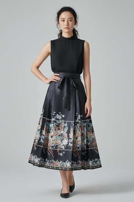 Jupe Longue Plissée Ethnique Élégante