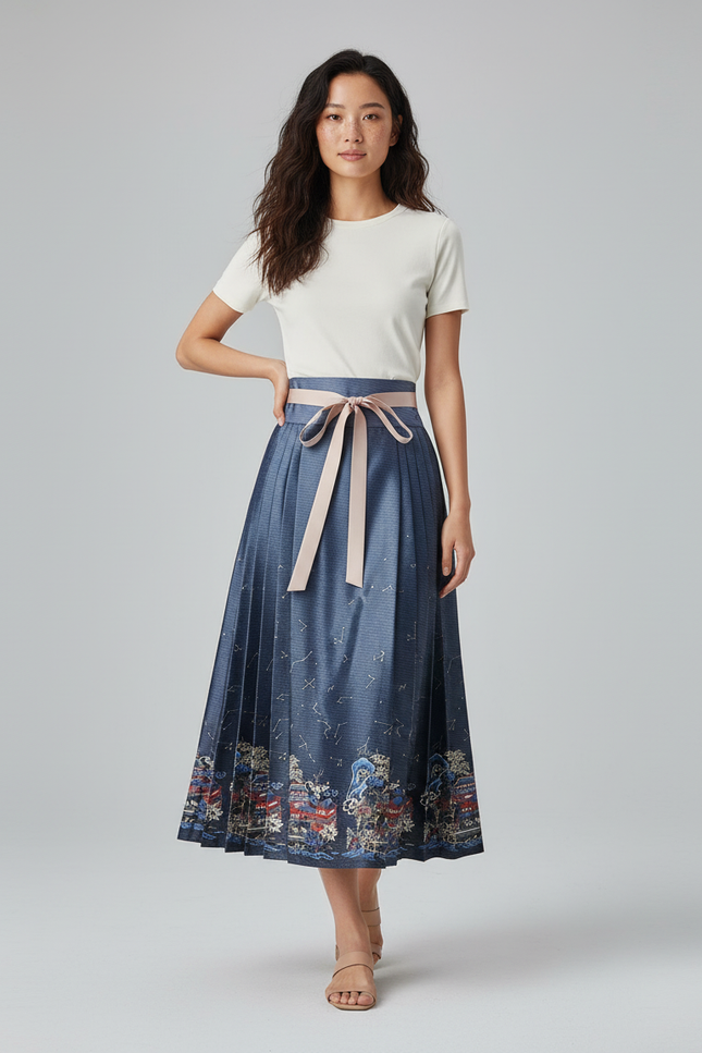 Jupe Longue Plissée Bleue Hanfu