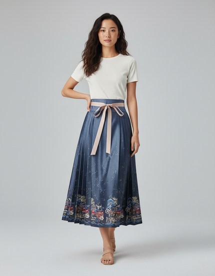 Jupe Longue Plissée Bleue Hanfu