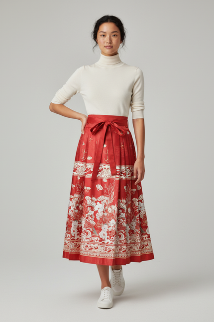 Jupe Longue Rouge Plissée Ethnique