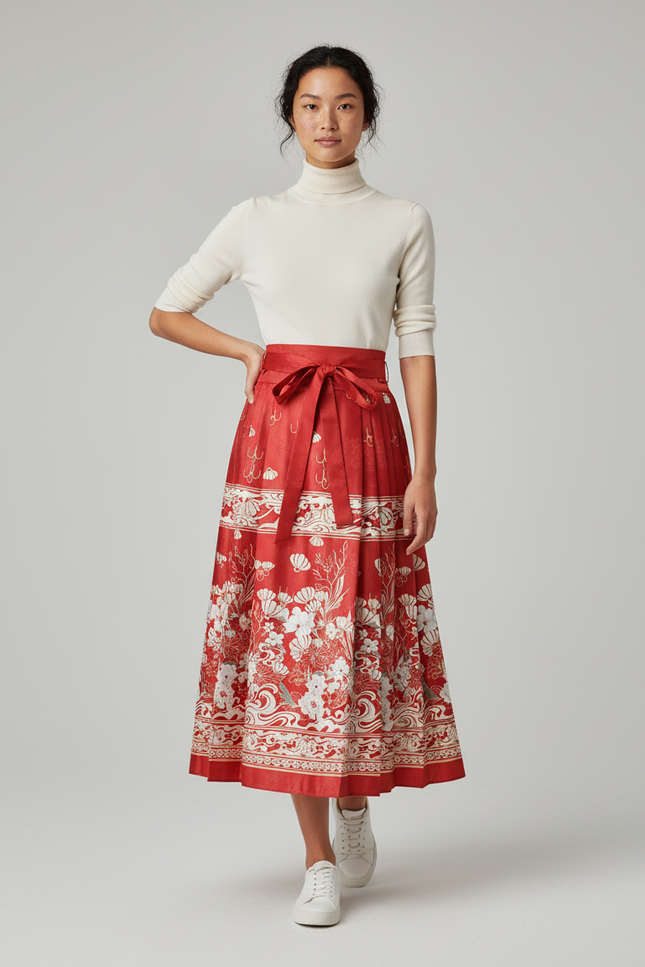 Jupe Longue Rouge Plissée Ethnique