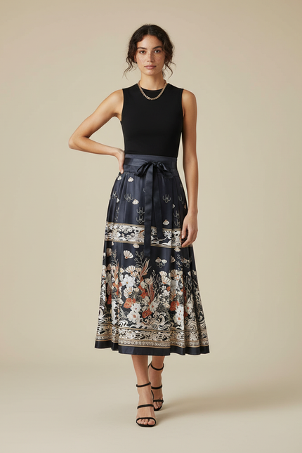 Jupe Longue Plissée Élégante À Motifs Floraux