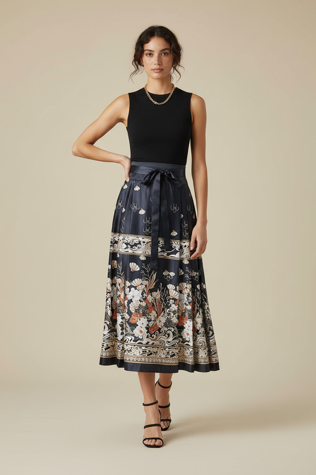 Jupe Longue Plissée Élégante À Motifs Floraux