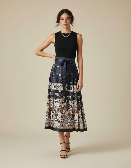 Jupe Longue Plissée Élégante À Motifs Floraux