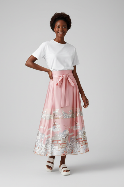 Jupe Longue Rose Imprimée Plissée