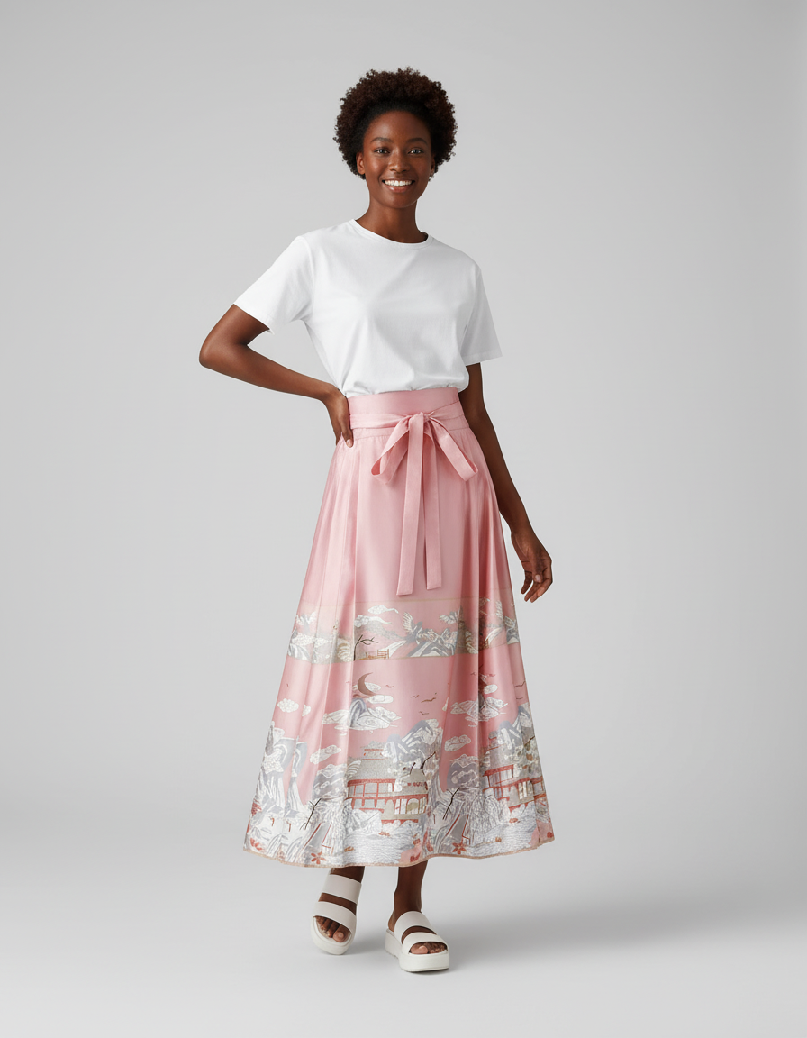 Jupe Longue Rose Imprimée Plissée