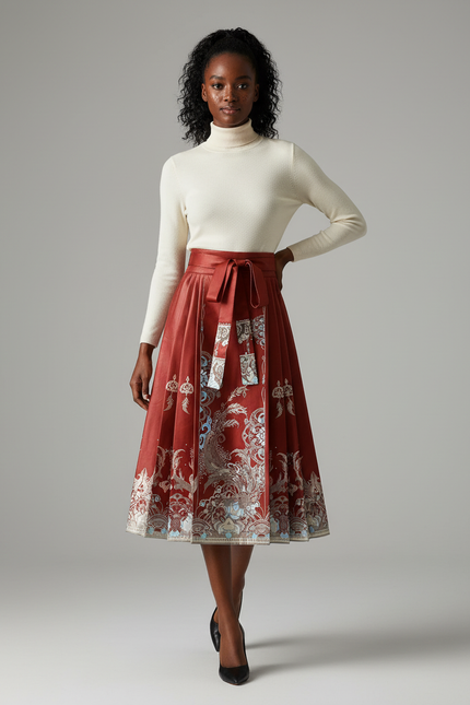 Jupe Longue Plissée Motifs Ethniques Élégante