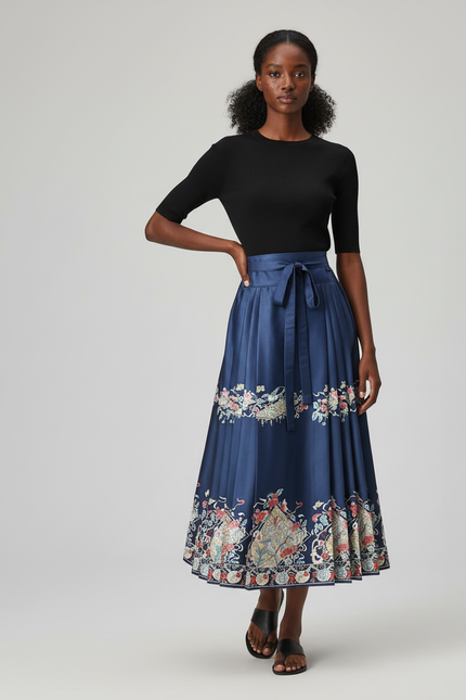 Jupe Longue Plissée Motifs Ethniques Élégante Chic