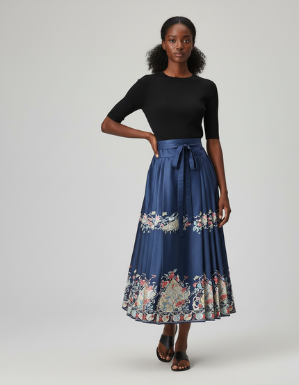 Jupe Longue Plissée Motifs Ethniques Élégante Chic