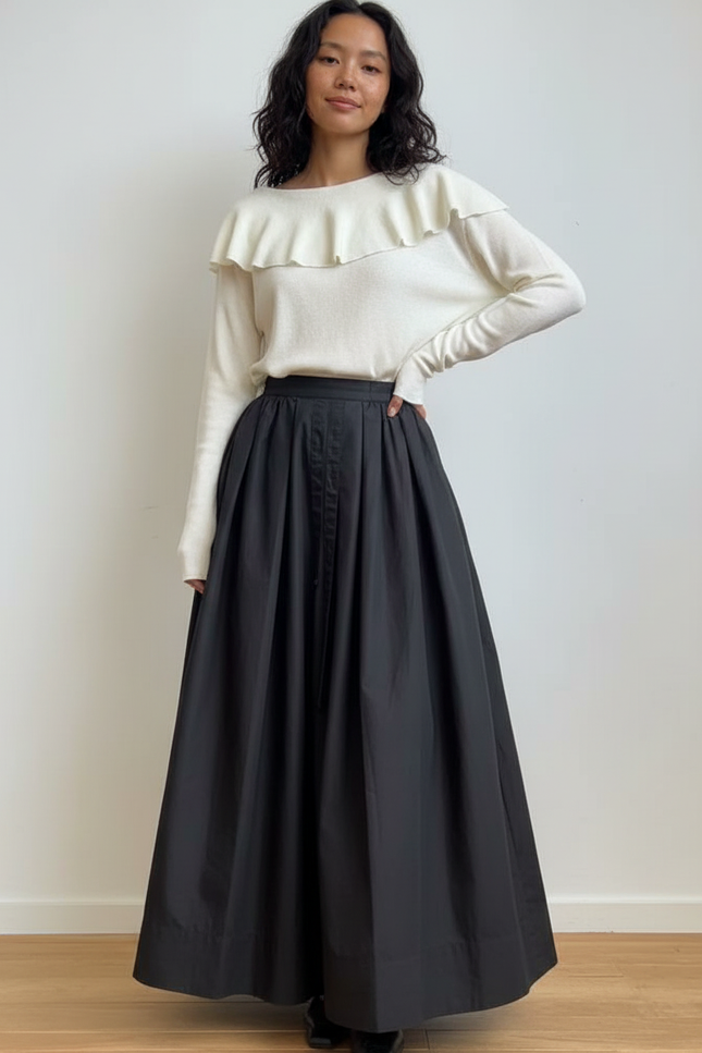 Jupe Longue Noire Boutonnée Devant