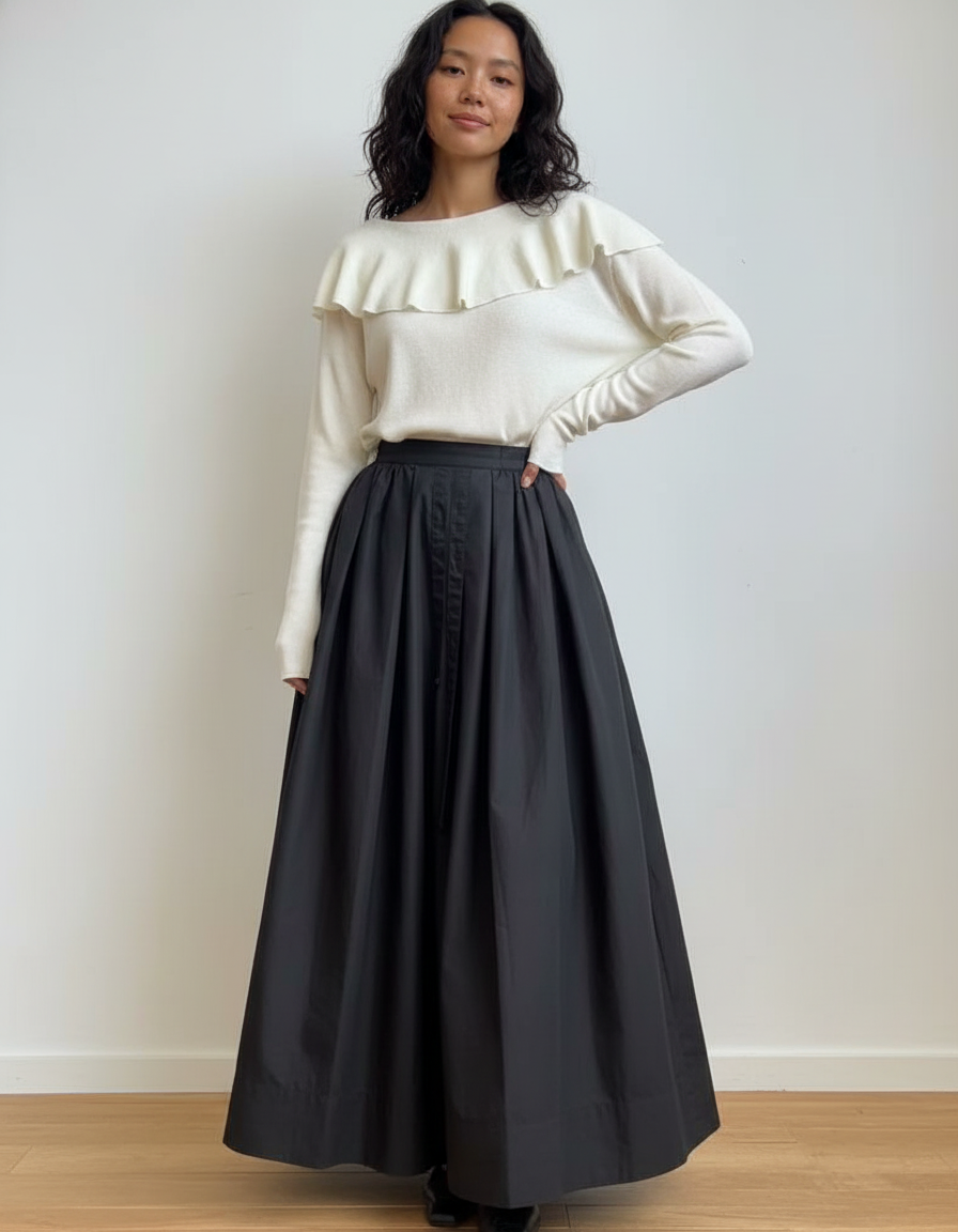 Jupe Longue Noire Boutonnée Devant