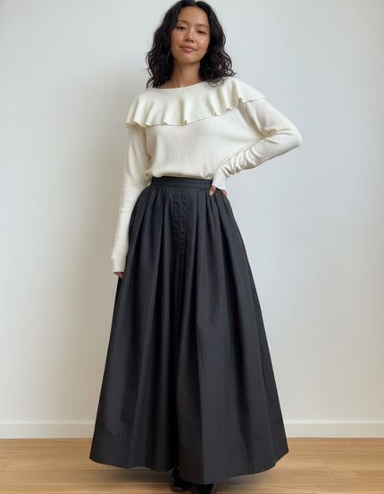 Jupe Longue Noire Boutonnée Devant