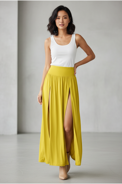 Jupe Longue Jaune Fendue Fluide