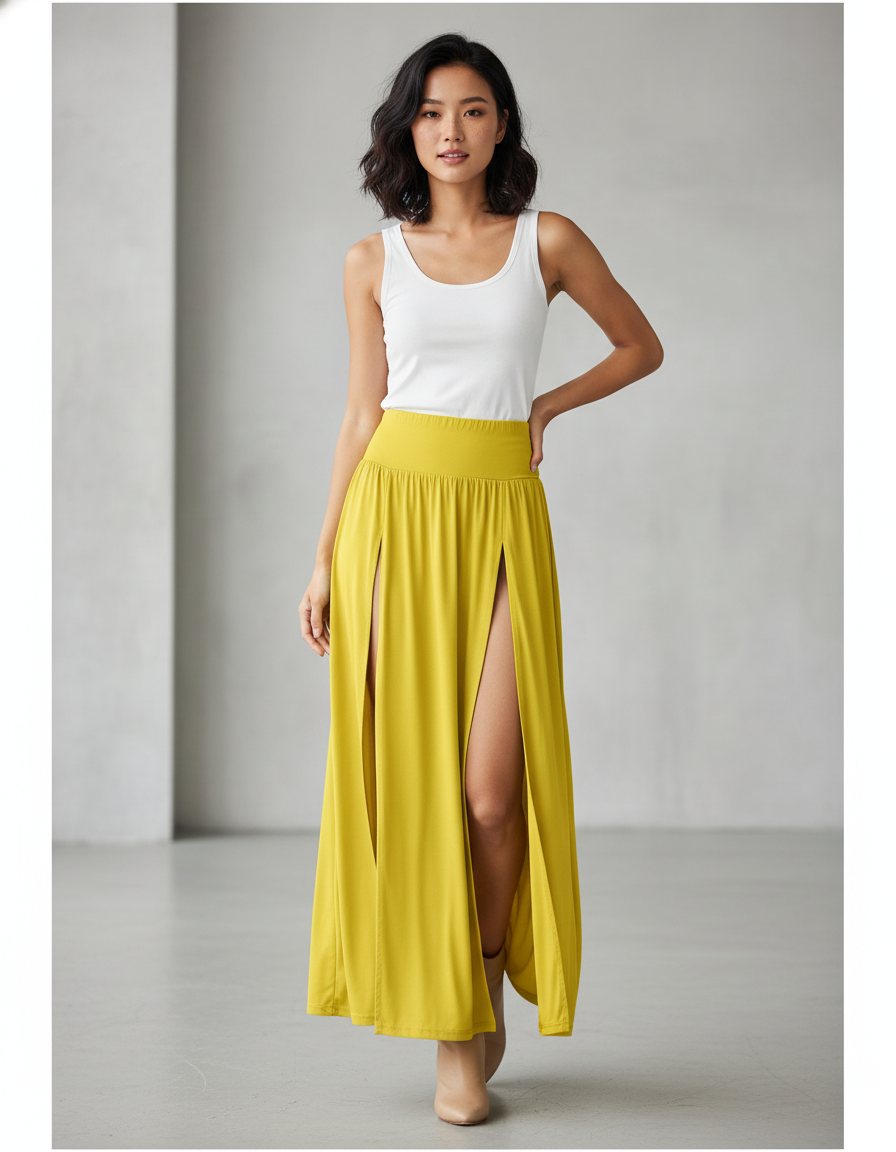 Jupe Longue Jaune Fendue Fluide