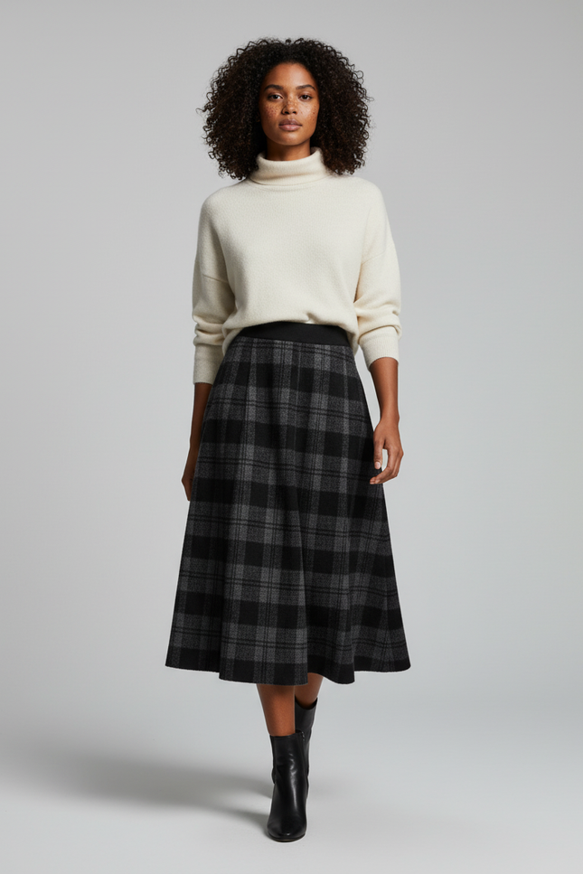 Jupe Longue À Carreaux Épaisse Élégante