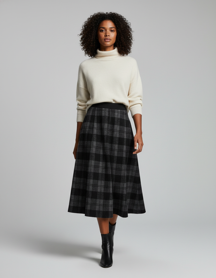 Jupe Longue À Carreaux Épaisse Élégante