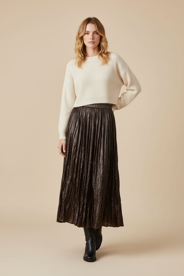 Jupe Longue Cuir Marron