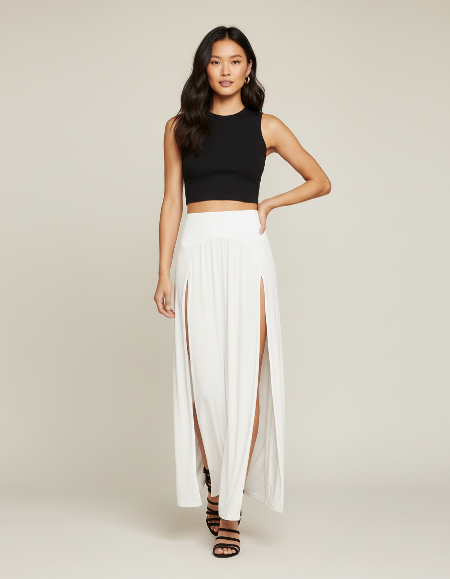 Jupe Longue Blanche Double Fente Fluide