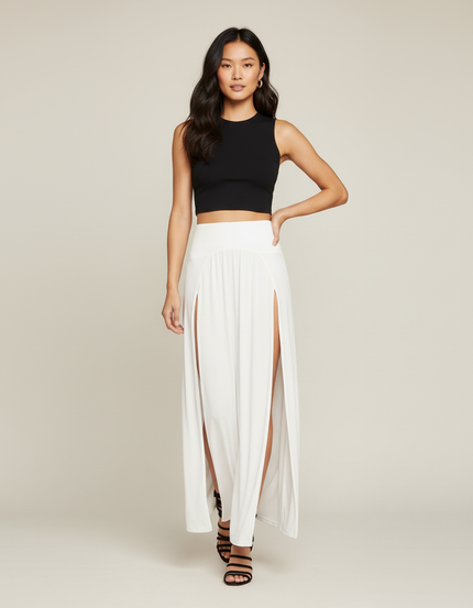 Jupe Longue Blanche Double Fente Fluide