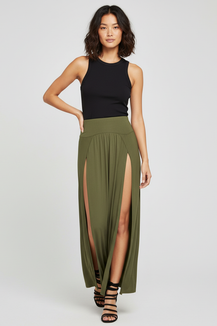 Jupe Longue Fendue Kaki
