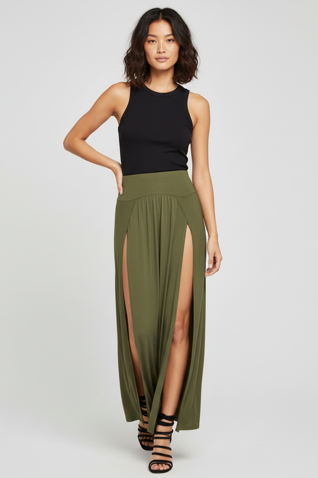 Jupe Longue Fendue Kaki