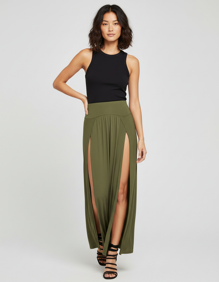 Jupe Longue Fendue Kaki