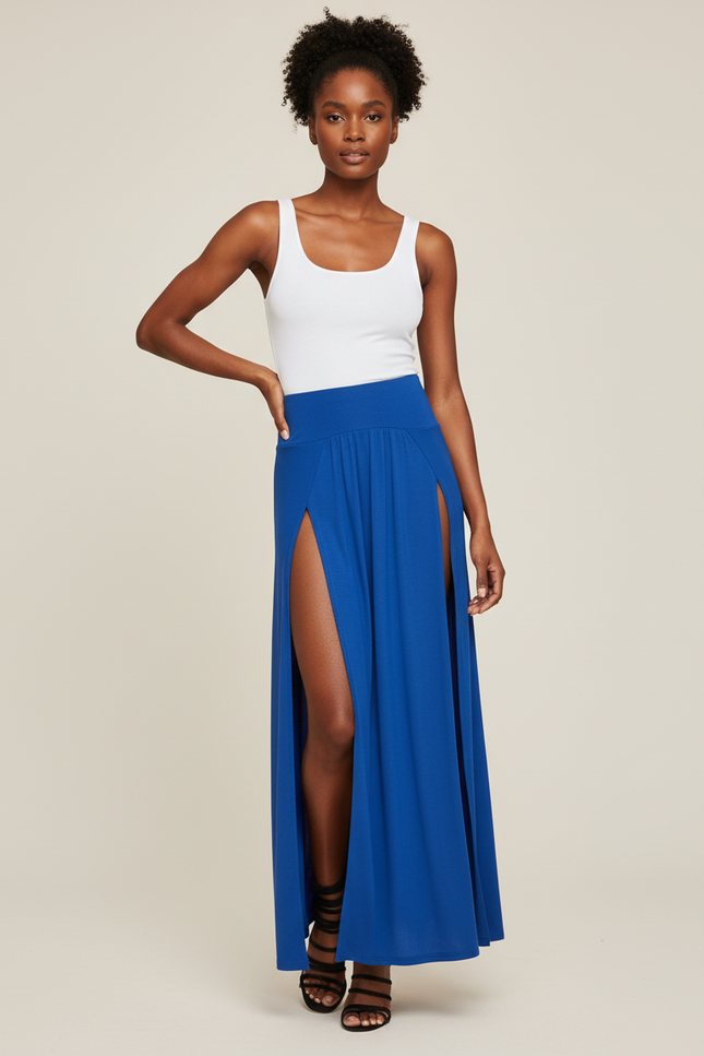 Jupe Longue Bleu Roi Fendue Fluide