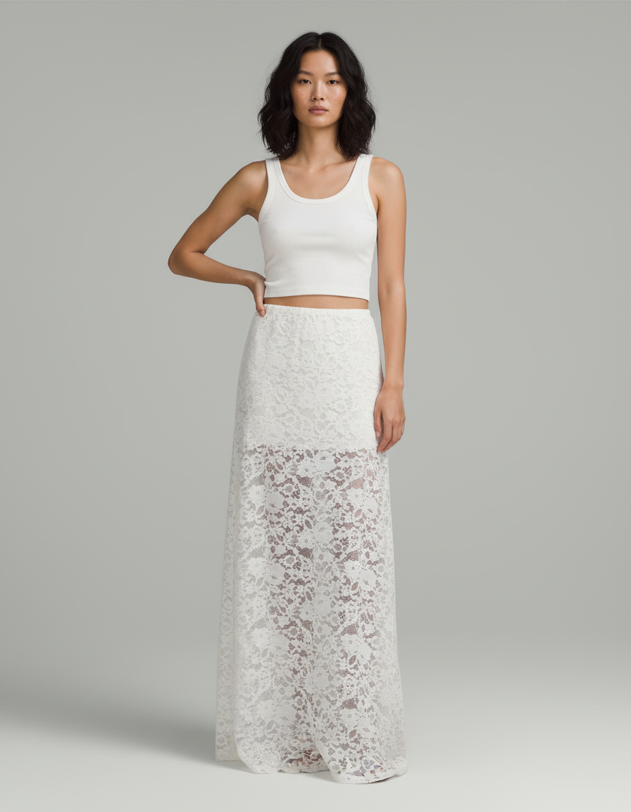 Jupe Longue Blanche Dentelle Élégante