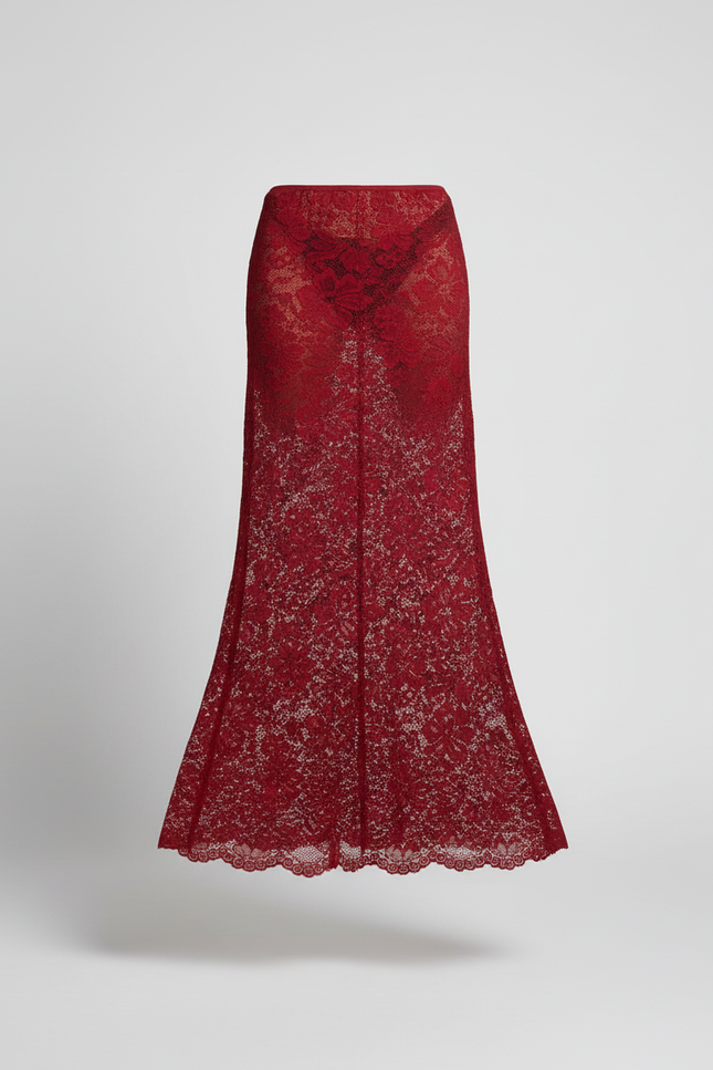 Jupe Longue Dentelle Transparente Élégante Soirée