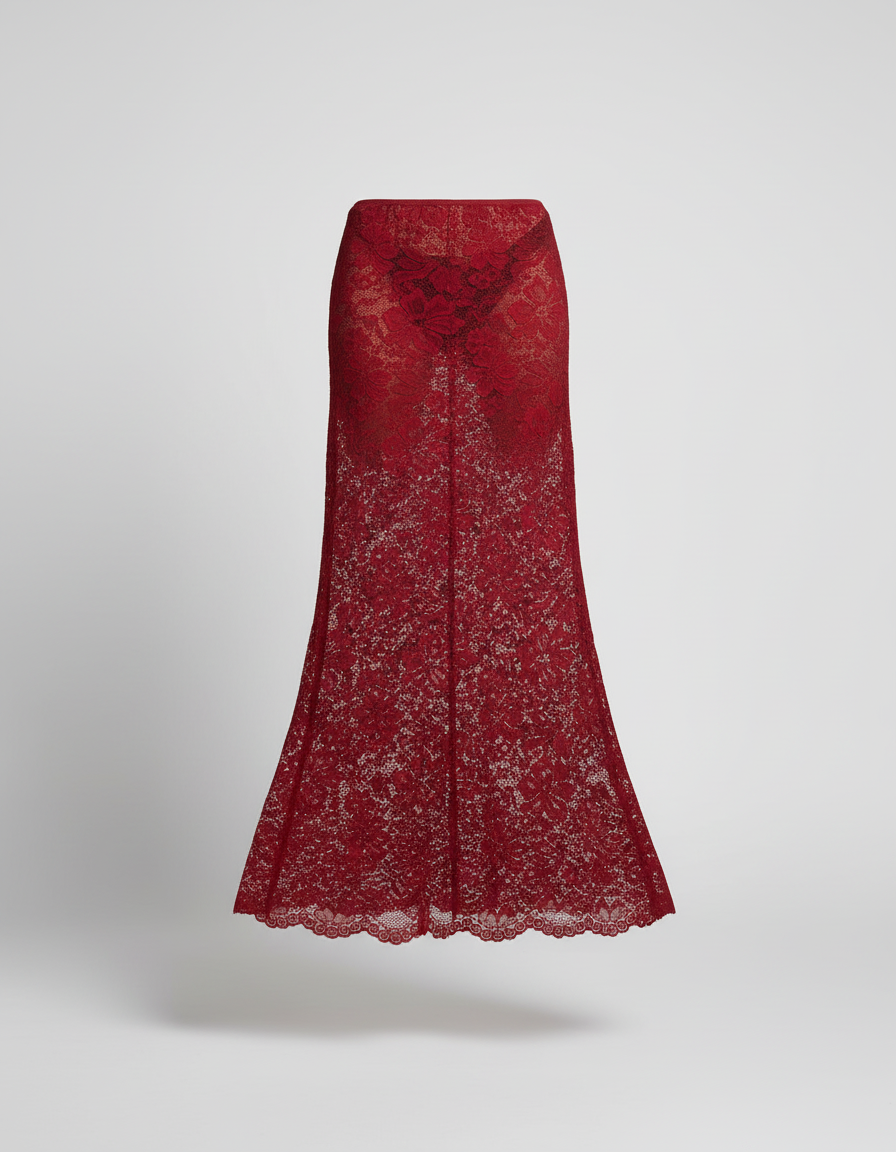 Jupe Longue Dentelle Transparente Élégante Soirée